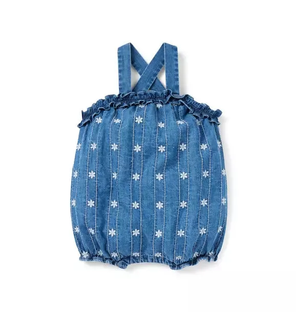 Baby Chambray Embroidered Floral Romper