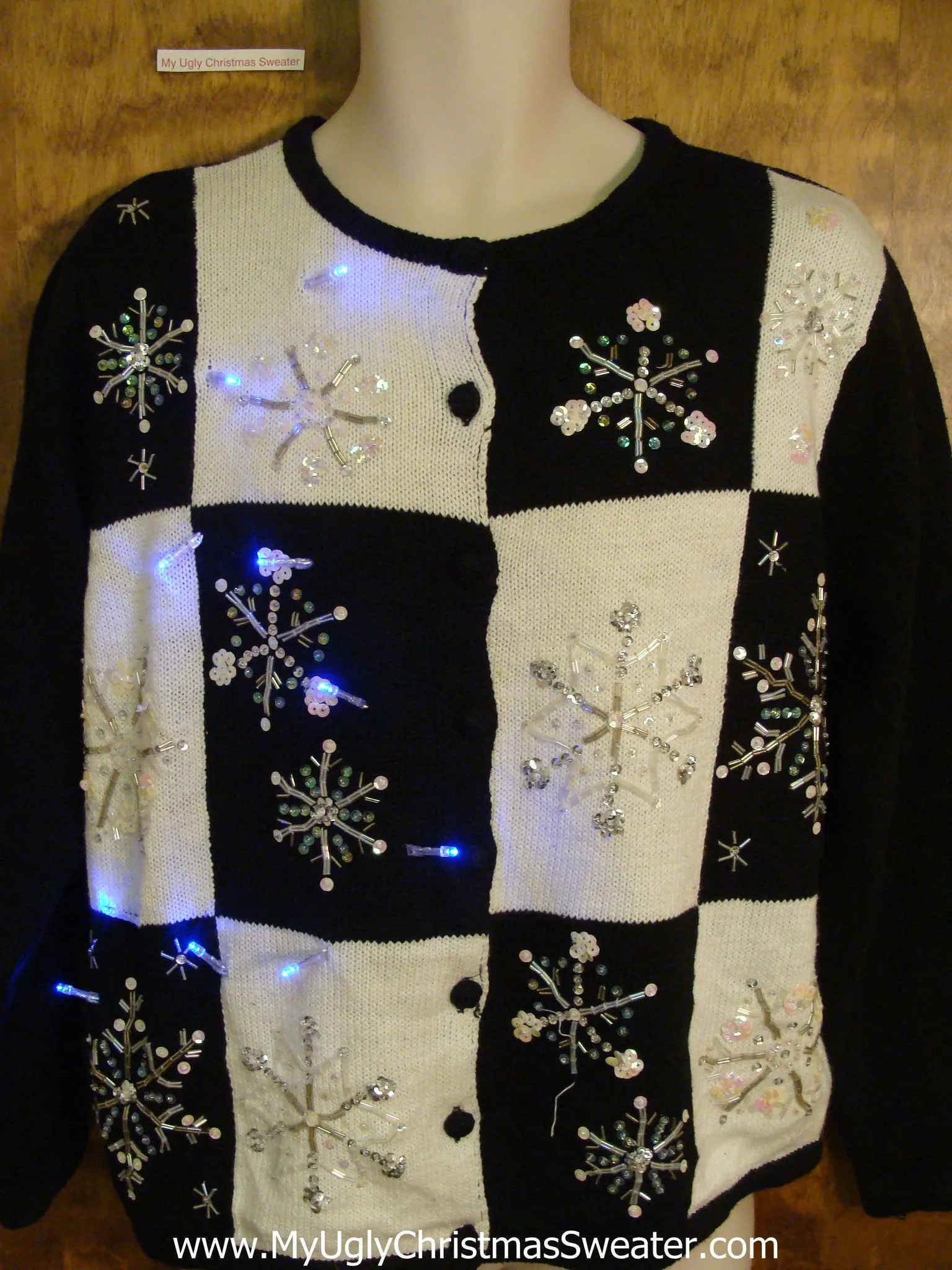 Black and White with Bling Light Up Ugly Xmas Sweater