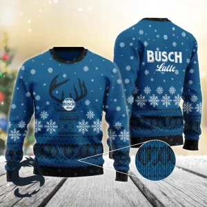 Blue Busch Latte Reindeer Snowy Christmas Sweater