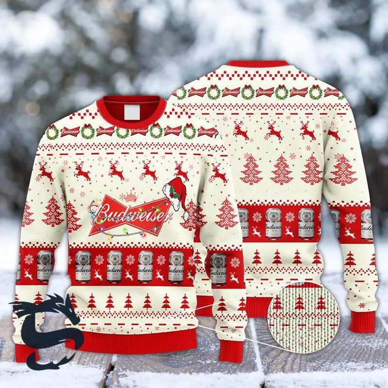 Budweiser Reindeer Snowy Night Ugly Sweater