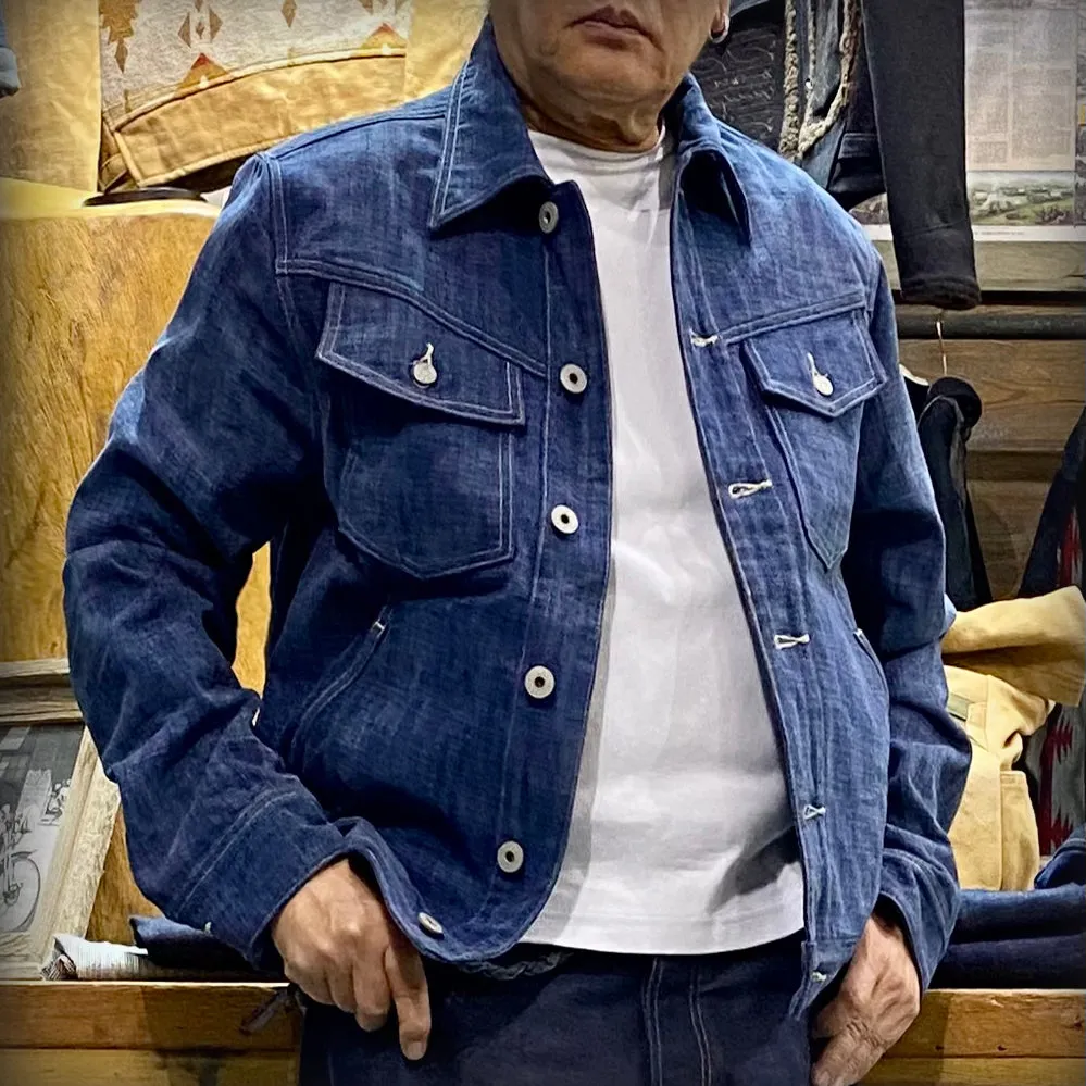 BZEN M.3139RR GARCIA2-BD REGULAR FIT 4 POCKET TOP SIDE BRUSHED ROYAL BLUE DENIM JACKET-11.5OZ-E0 ROYAL BLUE