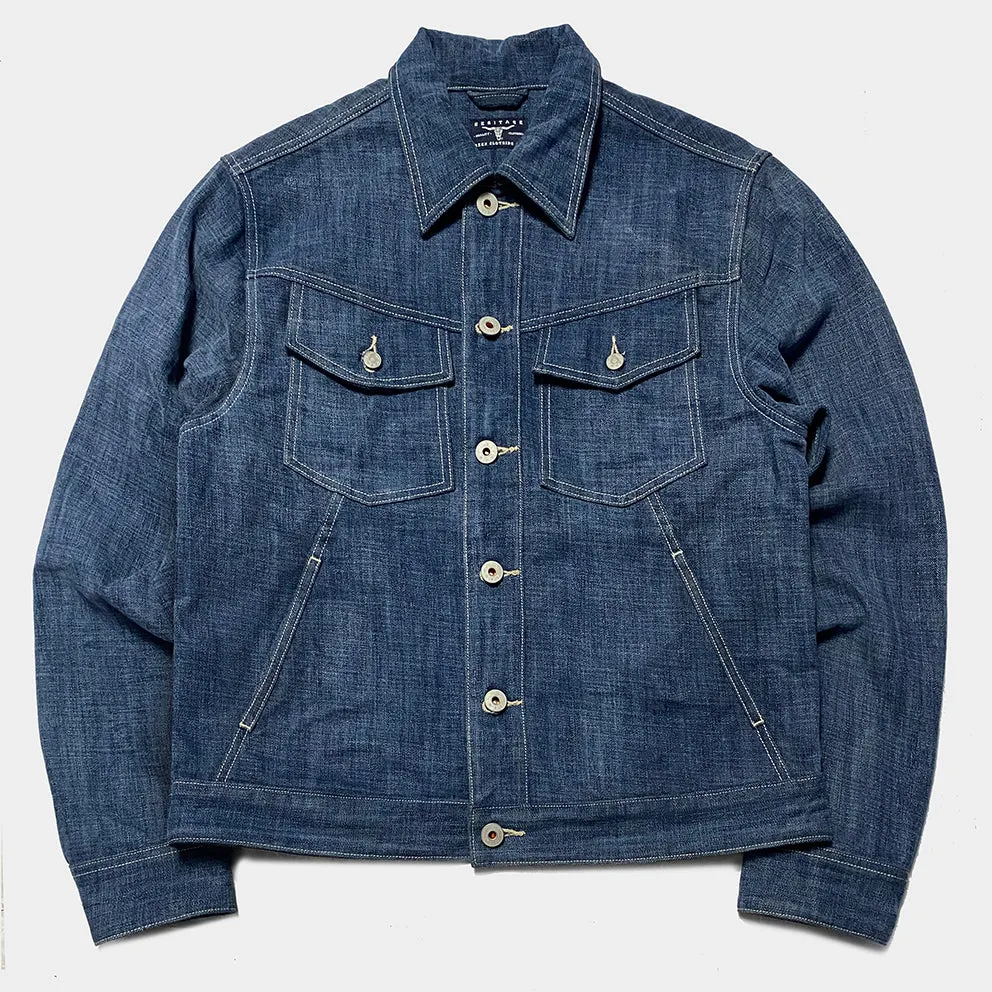 BZEN M.3139RR GARCIA2-BD REGULAR FIT 4 POCKET TOP SIDE BRUSHED ROYAL BLUE DENIM JACKET-11.5OZ-E0 ROYAL BLUE