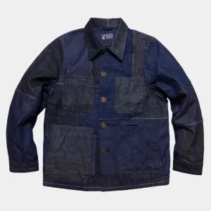 BZEN M.3201-PIERRE REGULAR FIT FRENCH WORKWEAR INSPIRED PATCHWORK JACKET- E0 RINSE INDIGO
