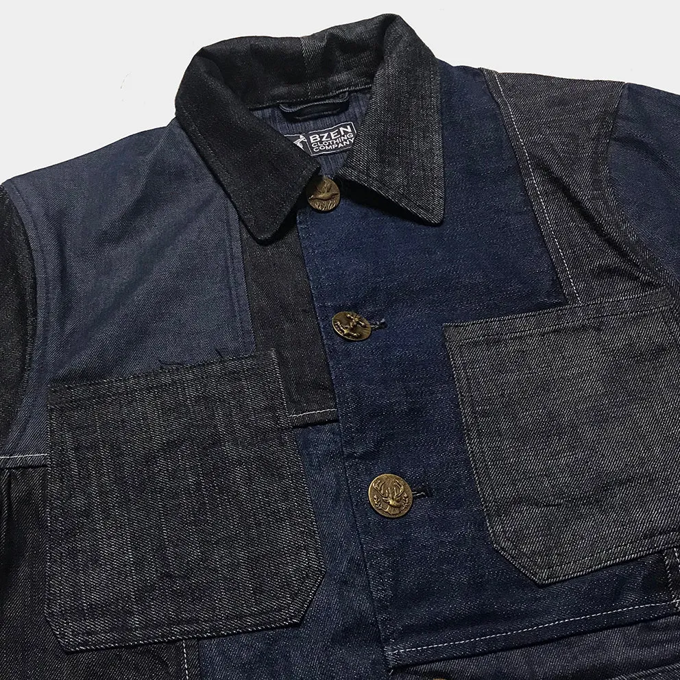 BZEN M.3201-PIERRE REGULAR FIT FRENCH WORKWEAR INSPIRED PATCHWORK JACKET- E0 RINSE INDIGO