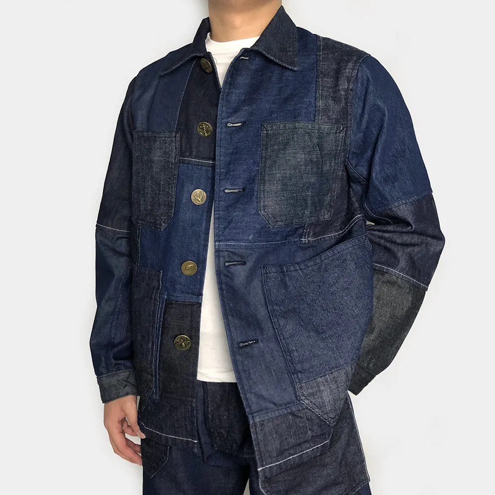 BZEN M.3201-PIERRE REGULAR FIT FRENCH WORKWEAR INSPIRED PATCHWORK JACKET- E0 RINSE INDIGO