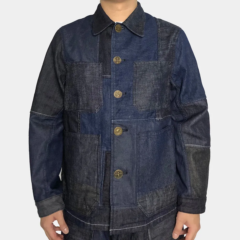 BZEN M.3201-PIERRE REGULAR FIT FRENCH WORKWEAR INSPIRED PATCHWORK JACKET- E0 RINSE INDIGO