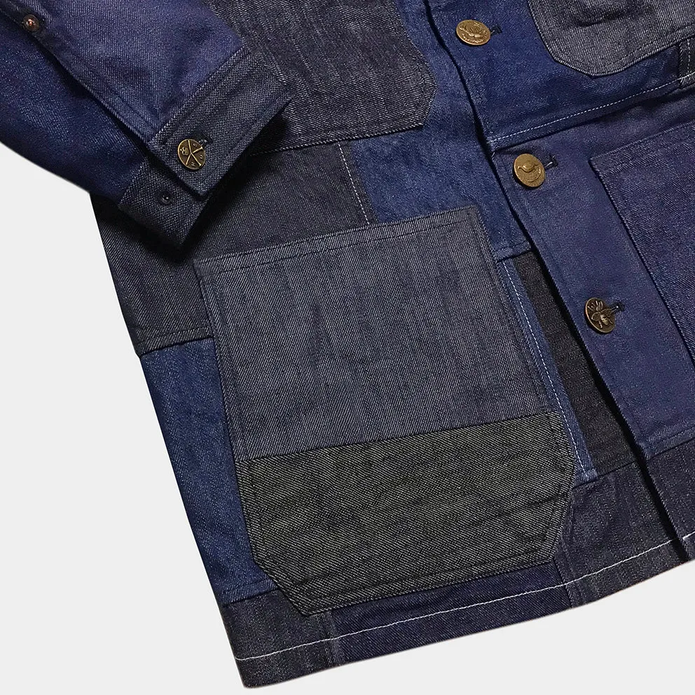BZEN M.3201-PIERRE REGULAR FIT FRENCH WORKWEAR INSPIRED PATCHWORK JACKET- E0 RINSE INDIGO