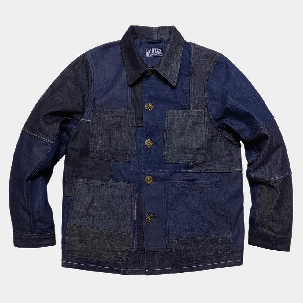 BZEN M.3201-PIERRE REGULAR FIT FRENCH WORKWEAR INSPIRED PATCHWORK JACKET- E0 RINSE INDIGO