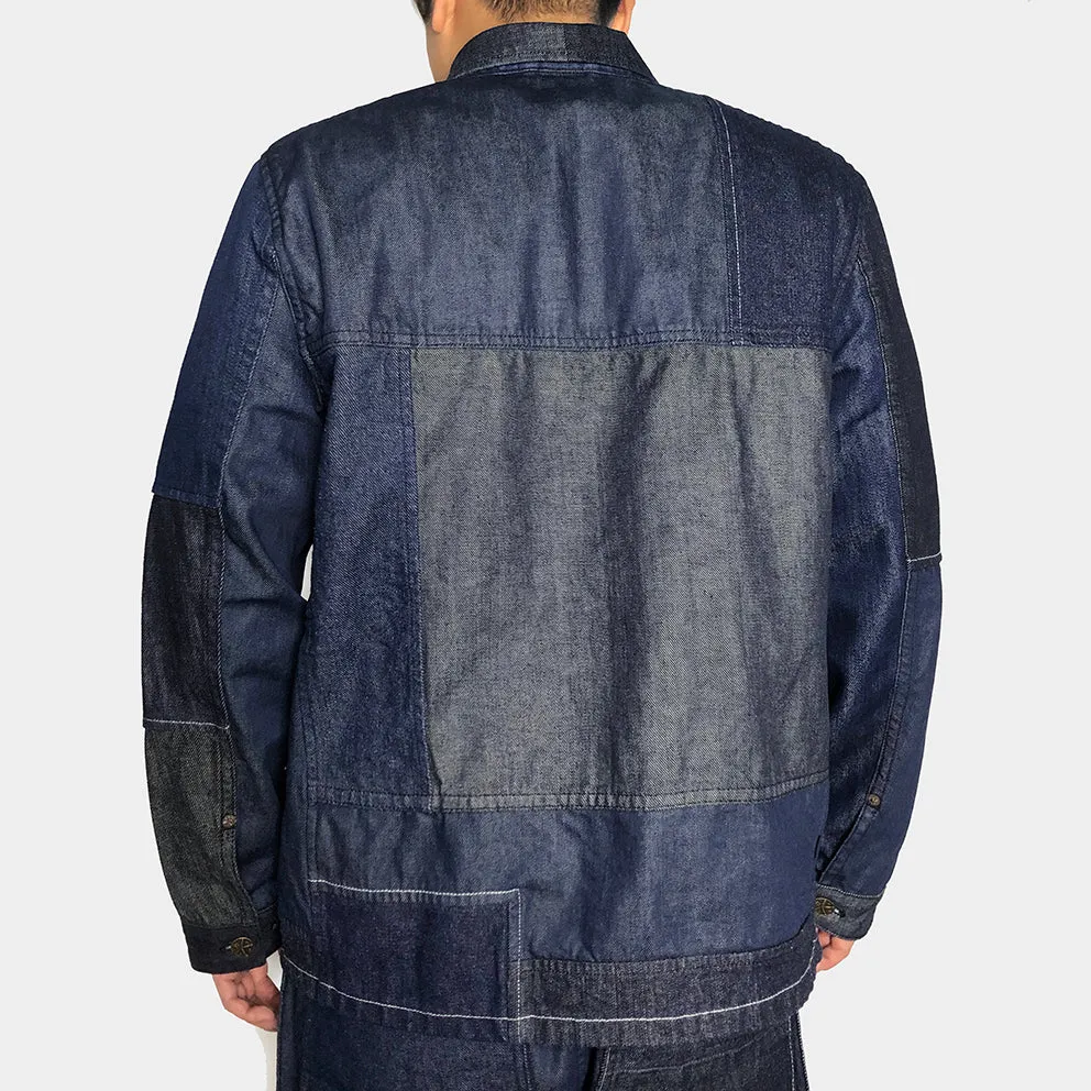 BZEN M.3201-PIERRE REGULAR FIT FRENCH WORKWEAR INSPIRED PATCHWORK JACKET- E0 RINSE INDIGO