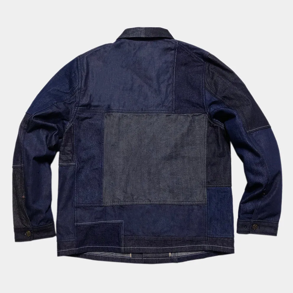 BZEN M.3201-PIERRE REGULAR FIT FRENCH WORKWEAR INSPIRED PATCHWORK JACKET- E0 RINSE INDIGO