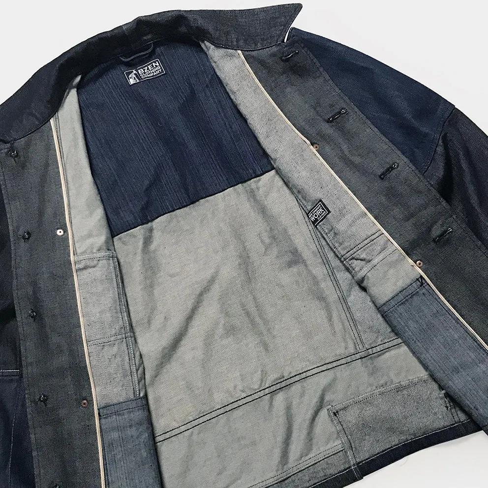 BZEN M.3201-PIERRE REGULAR FIT FRENCH WORKWEAR INSPIRED PATCHWORK JACKET- E0 RINSE INDIGO