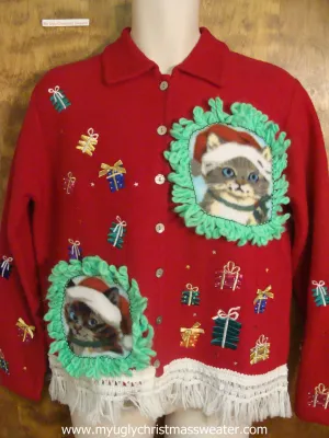 Colorful Presents Ugly Christmas Cat Sweater