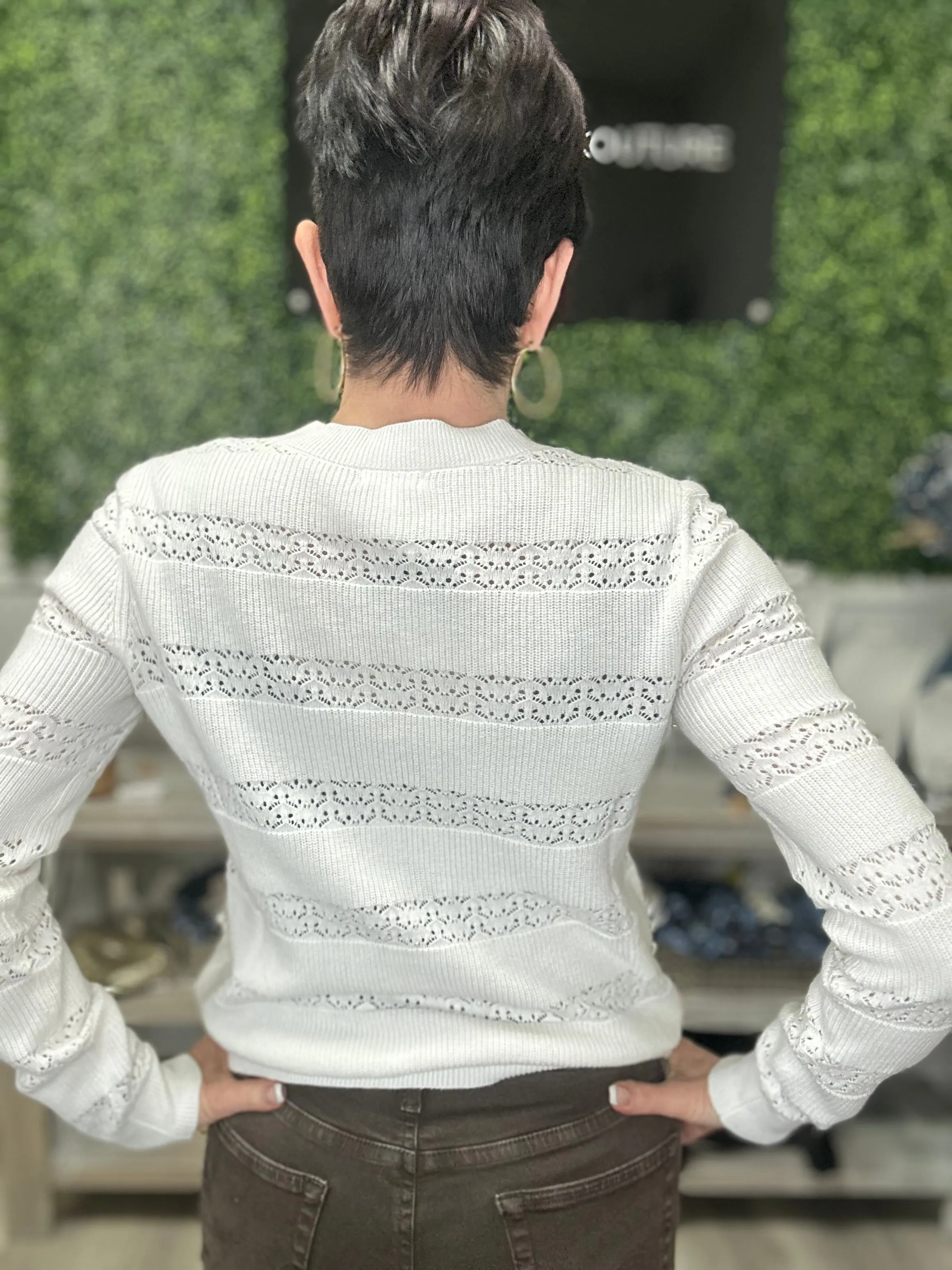 Cotton Cashmere Pointelle Stripe Crew