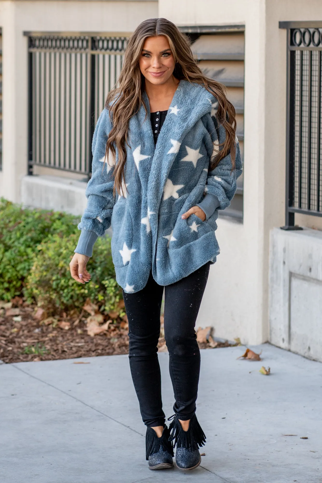 Cozy Americana Star Sherpa Open Jacket