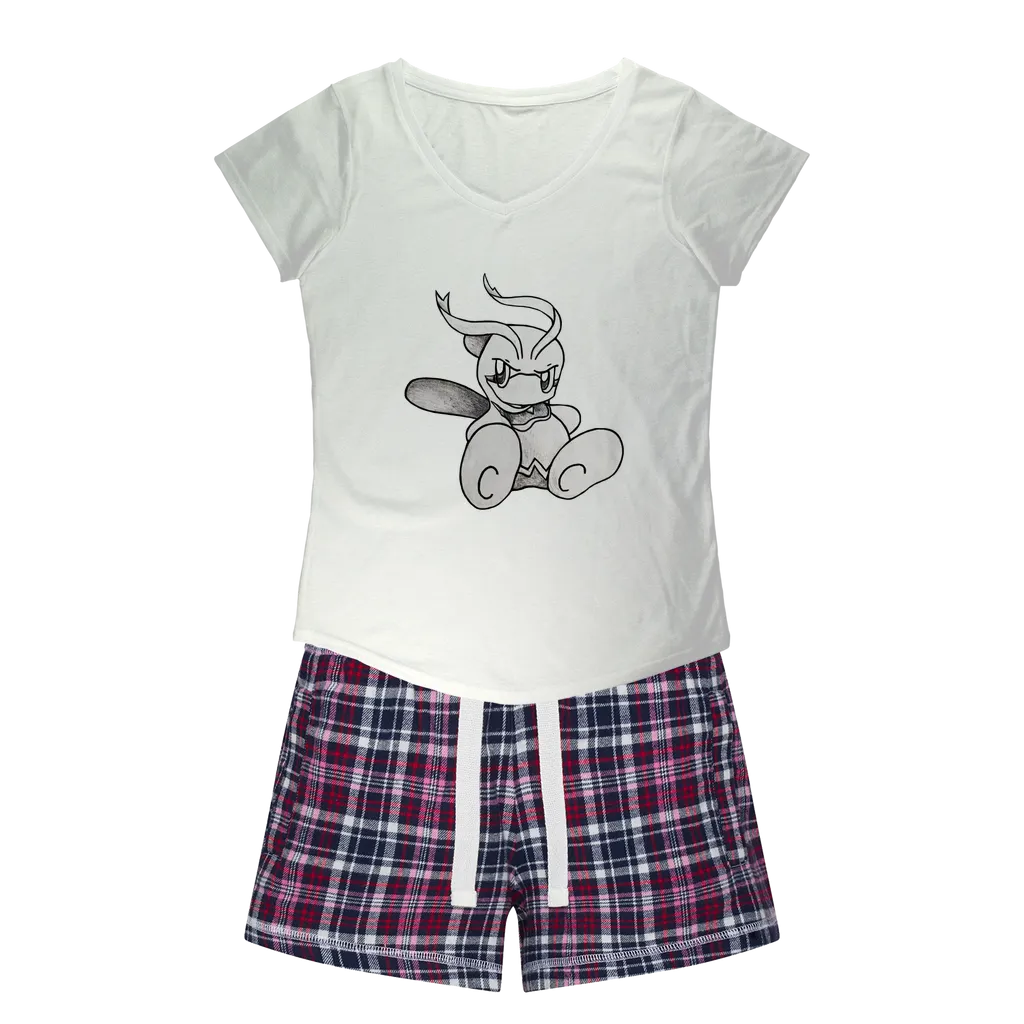 Fairyu Women's Sleepy Tee and Flannel Short