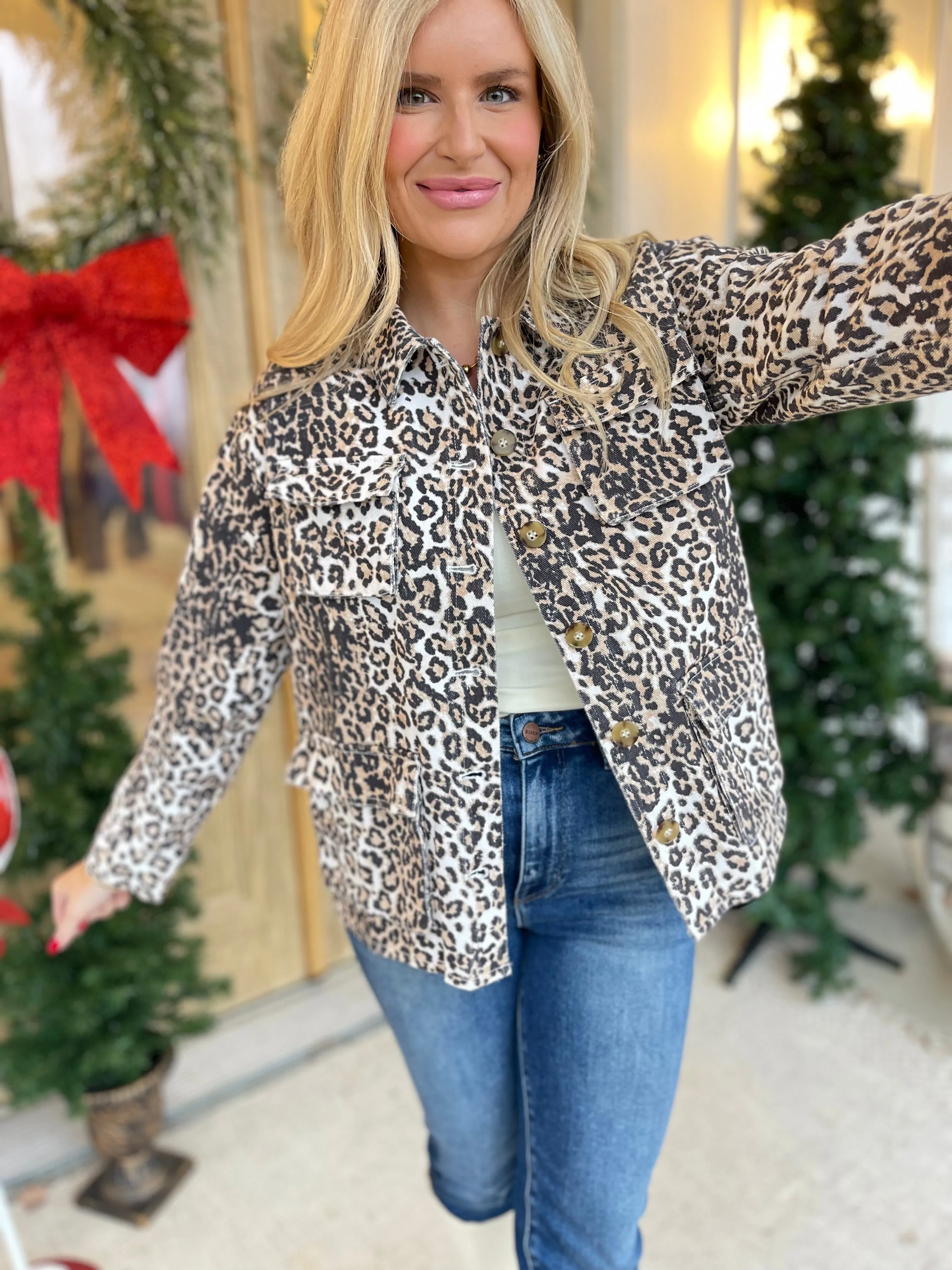 Fancy Animal Print Denim Long Sleeve Jacket