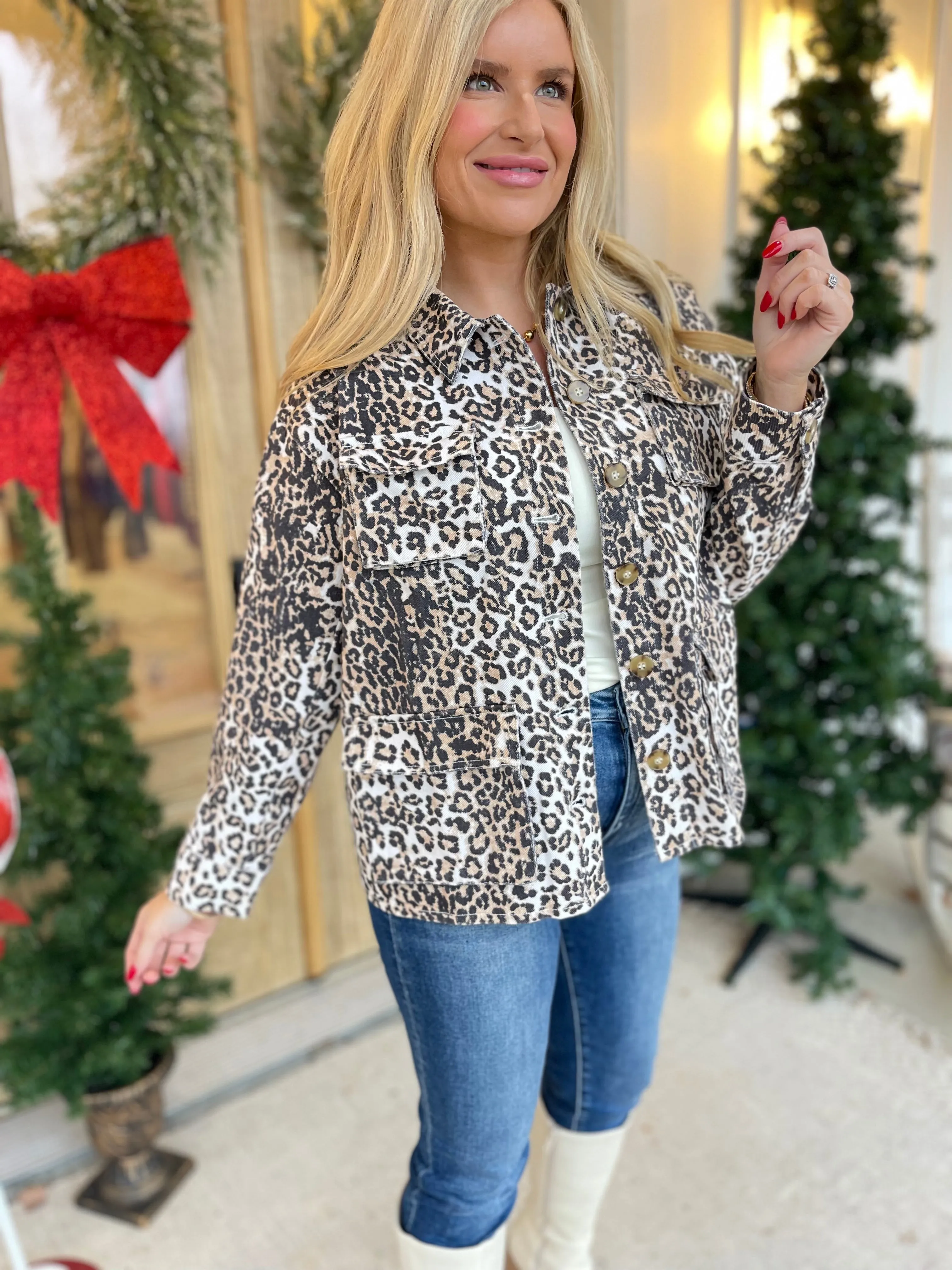 Fancy Animal Print Denim Long Sleeve Jacket