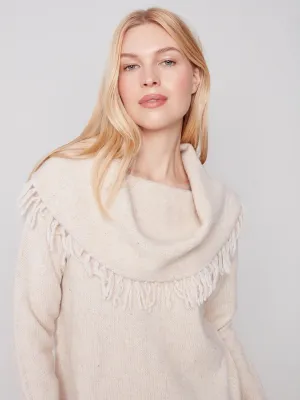 FRINGE COWL NECK SWEATER
