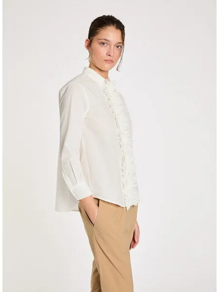 Lis Lareida Bluette Shirt with Detachable Ruffle in Oxford Blue