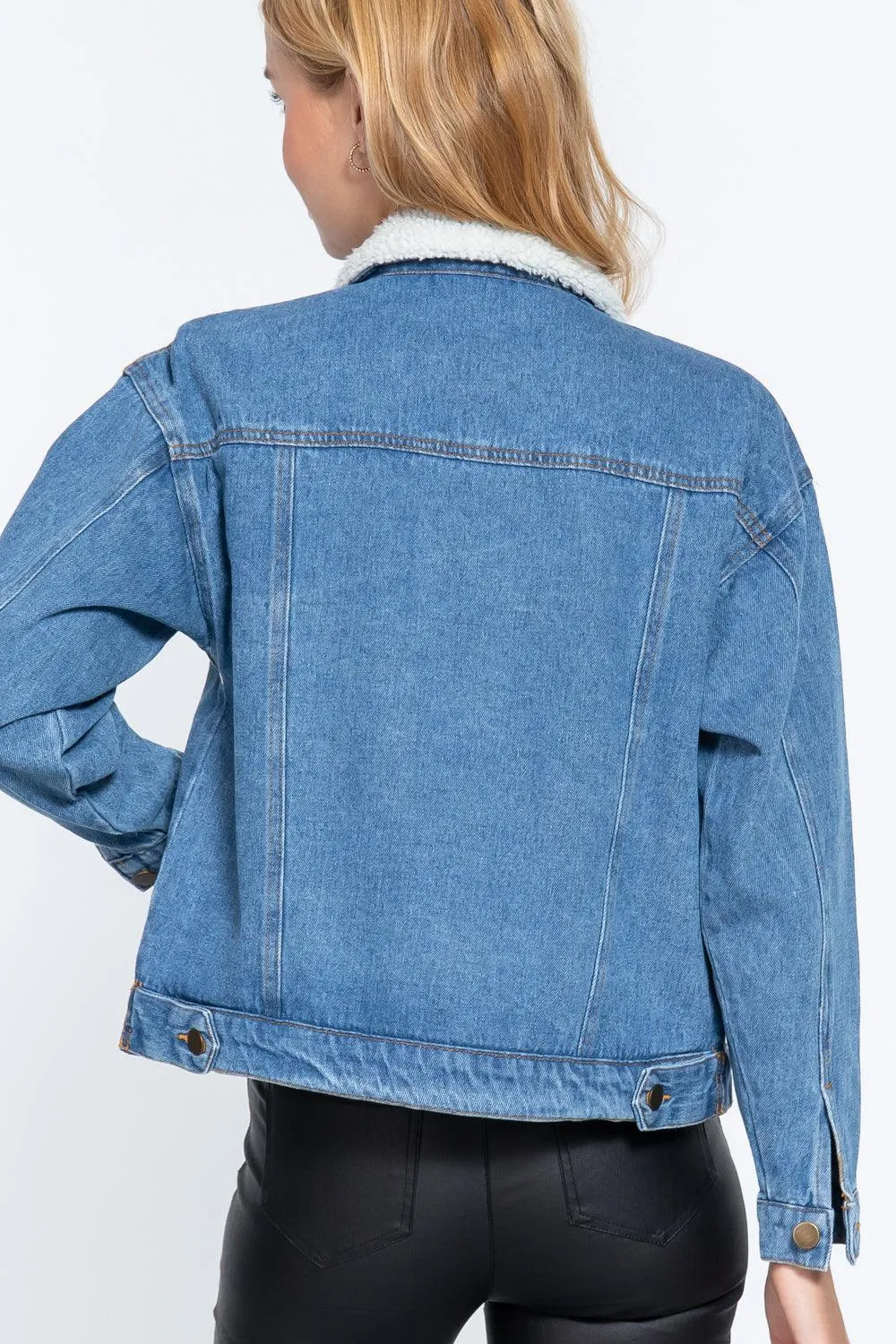 Long Sleeve Fur Oversized Denim Jacket