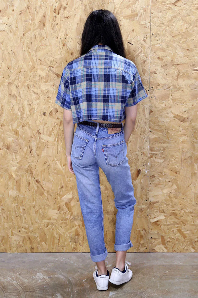 LOOT LABEL Cropped Tie Front Plaid Shirt