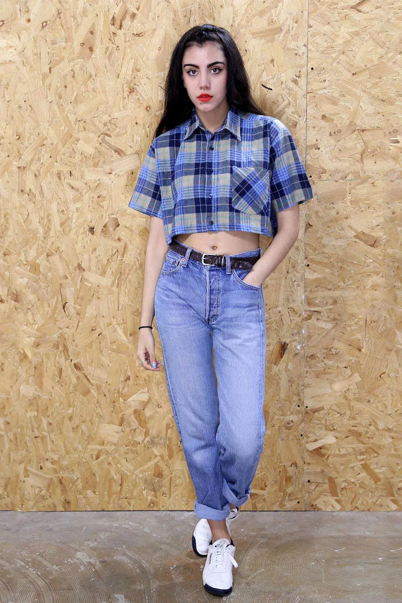 LOOT LABEL Cropped Tie Front Plaid Shirt