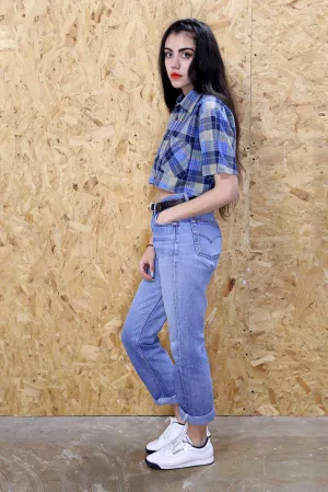 LOOT LABEL Cropped Tie Front Plaid Shirt