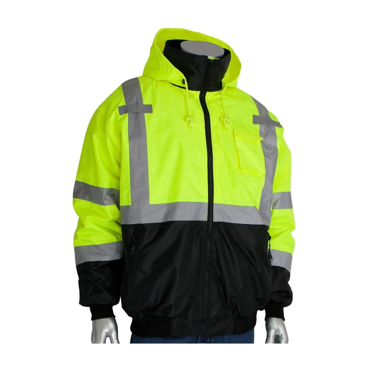 PIP 333-1766-LY Type R Class 3 Value Black Bottom Bomber Jacket, Hi-Vis Yellow, 1 Each