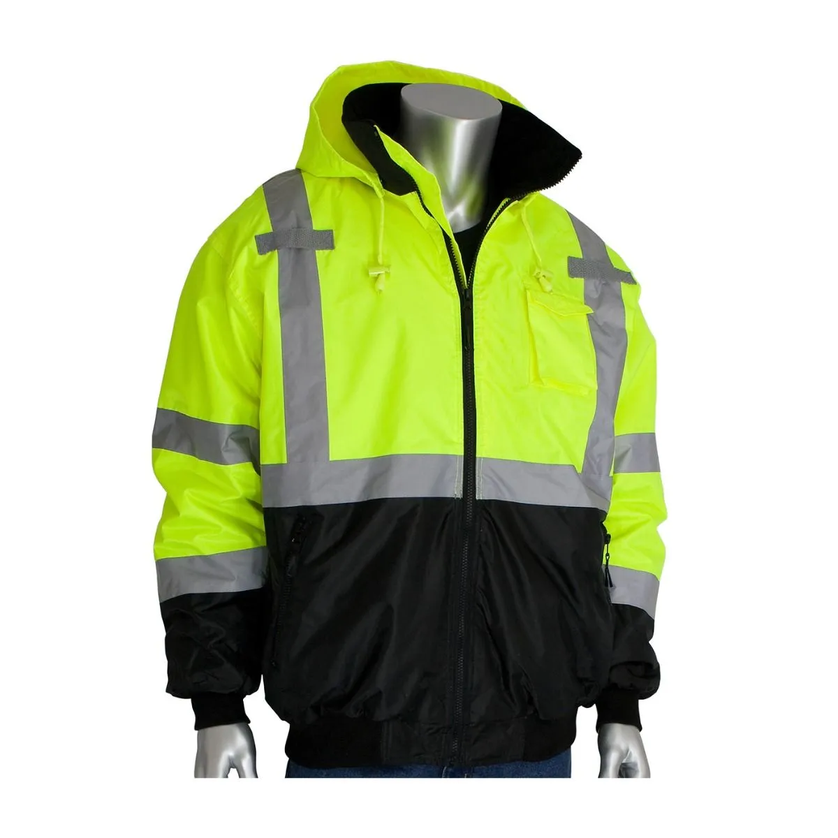 PIP 333-1766-LY Type R Class 3 Value Black Bottom Bomber Jacket, Hi-Vis Yellow, 1 Each