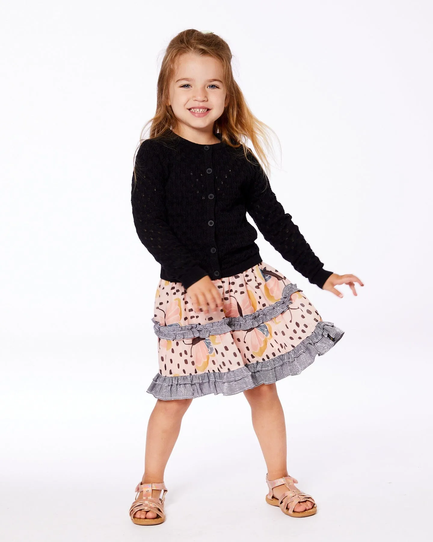 Pointelle Knit Cardigan Sweater Black