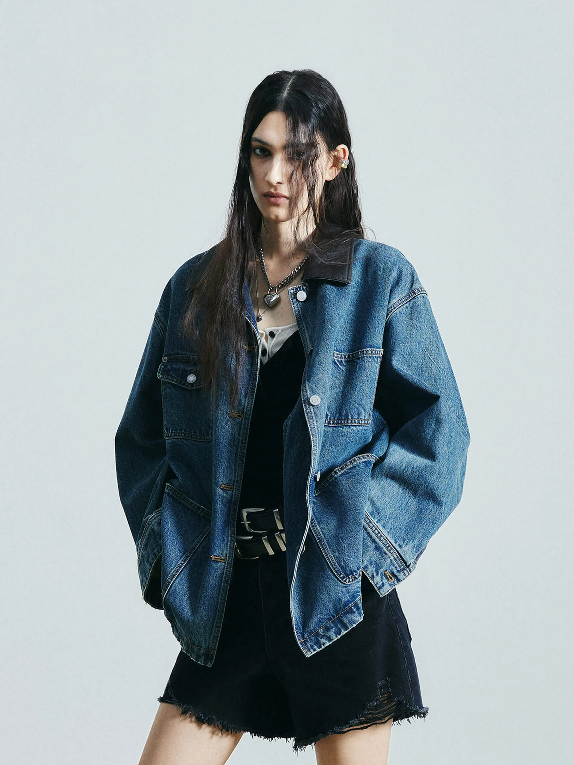 PU Collar Loose Jacket