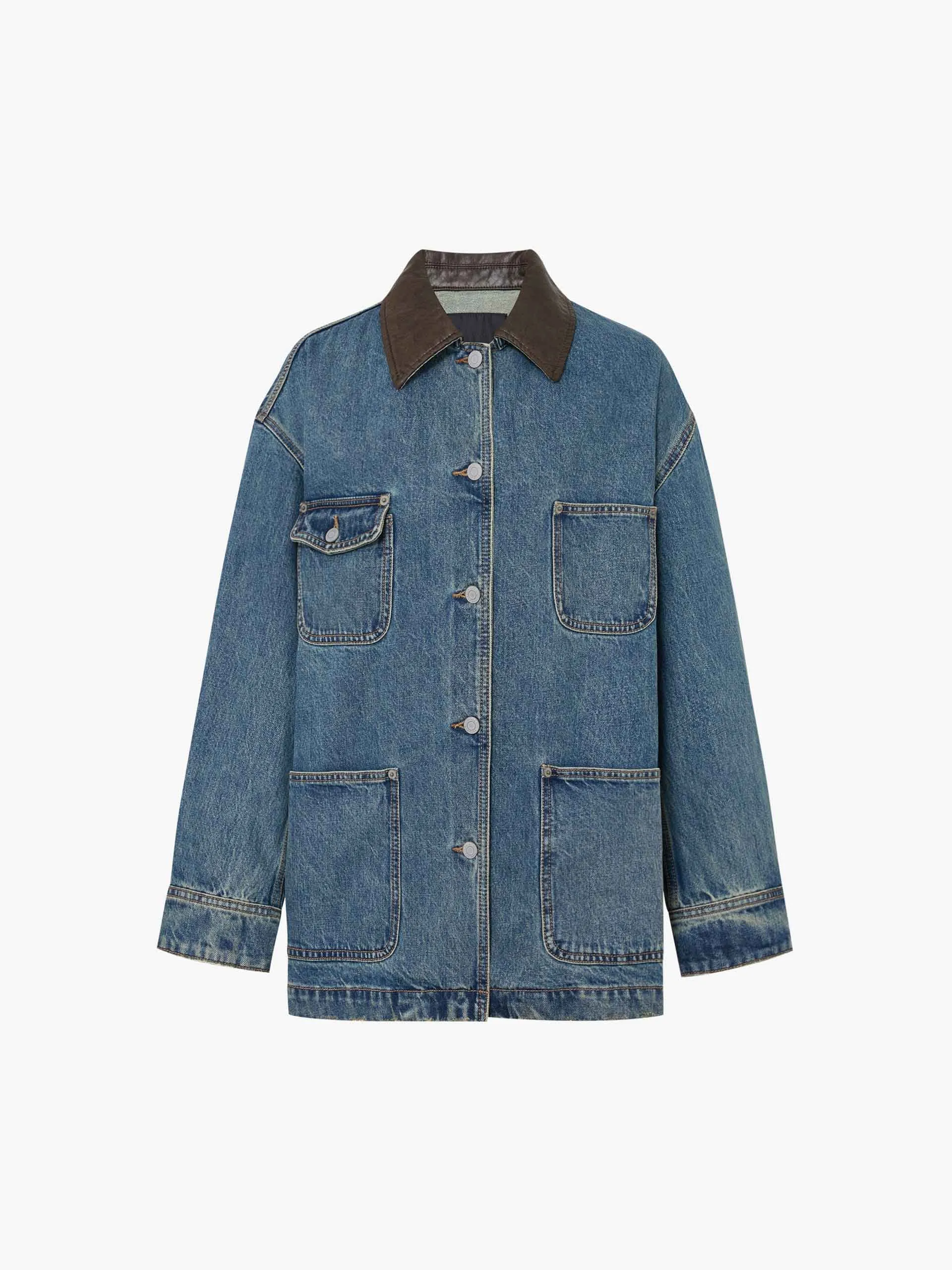 PU Collar Loose Jacket