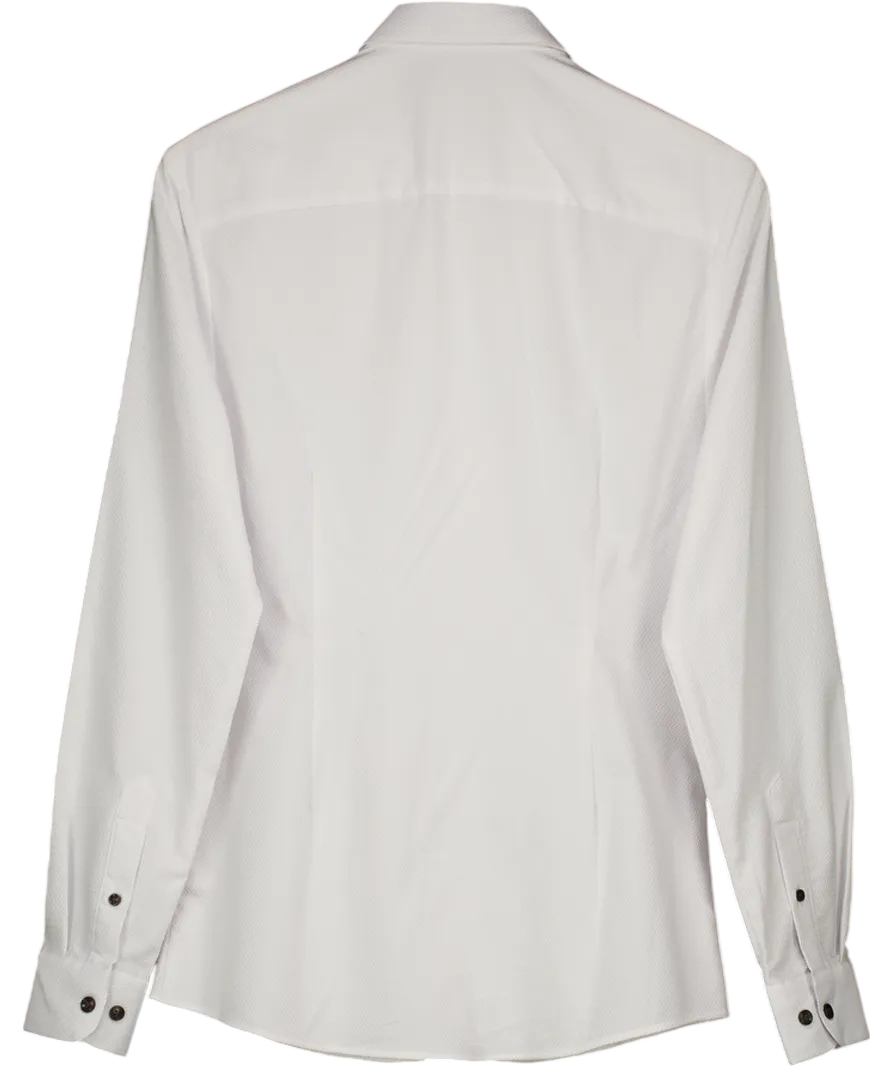 River Island White Long Sleeve Textured Muscle Fit Shirt UK S