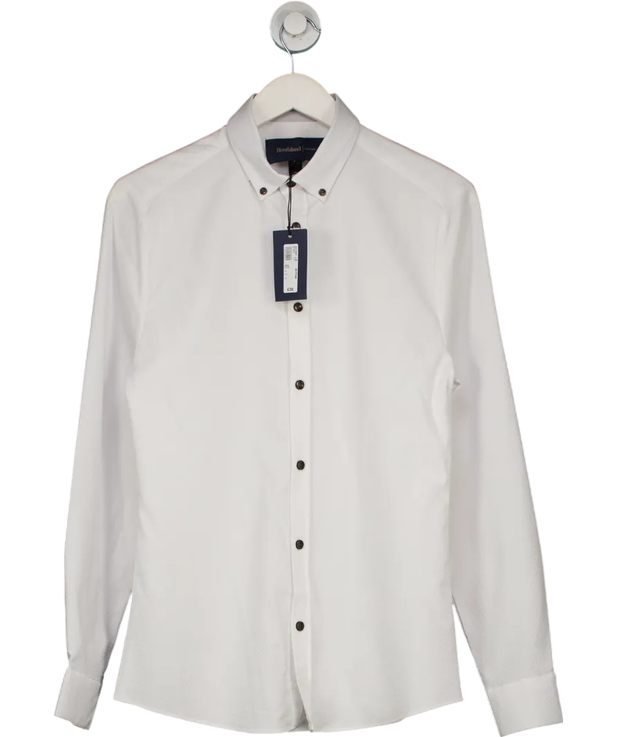 River Island White Long Sleeve Textured Muscle Fit Shirt UK S