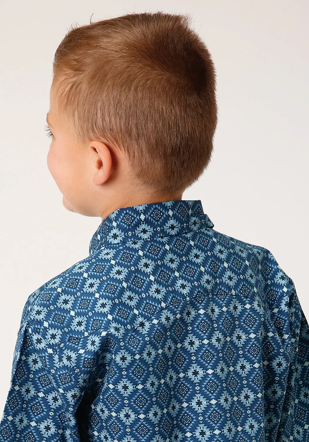 Roper Kids Boys 1486 Mini Aztec Blue 100% Cotton S/S Shirt