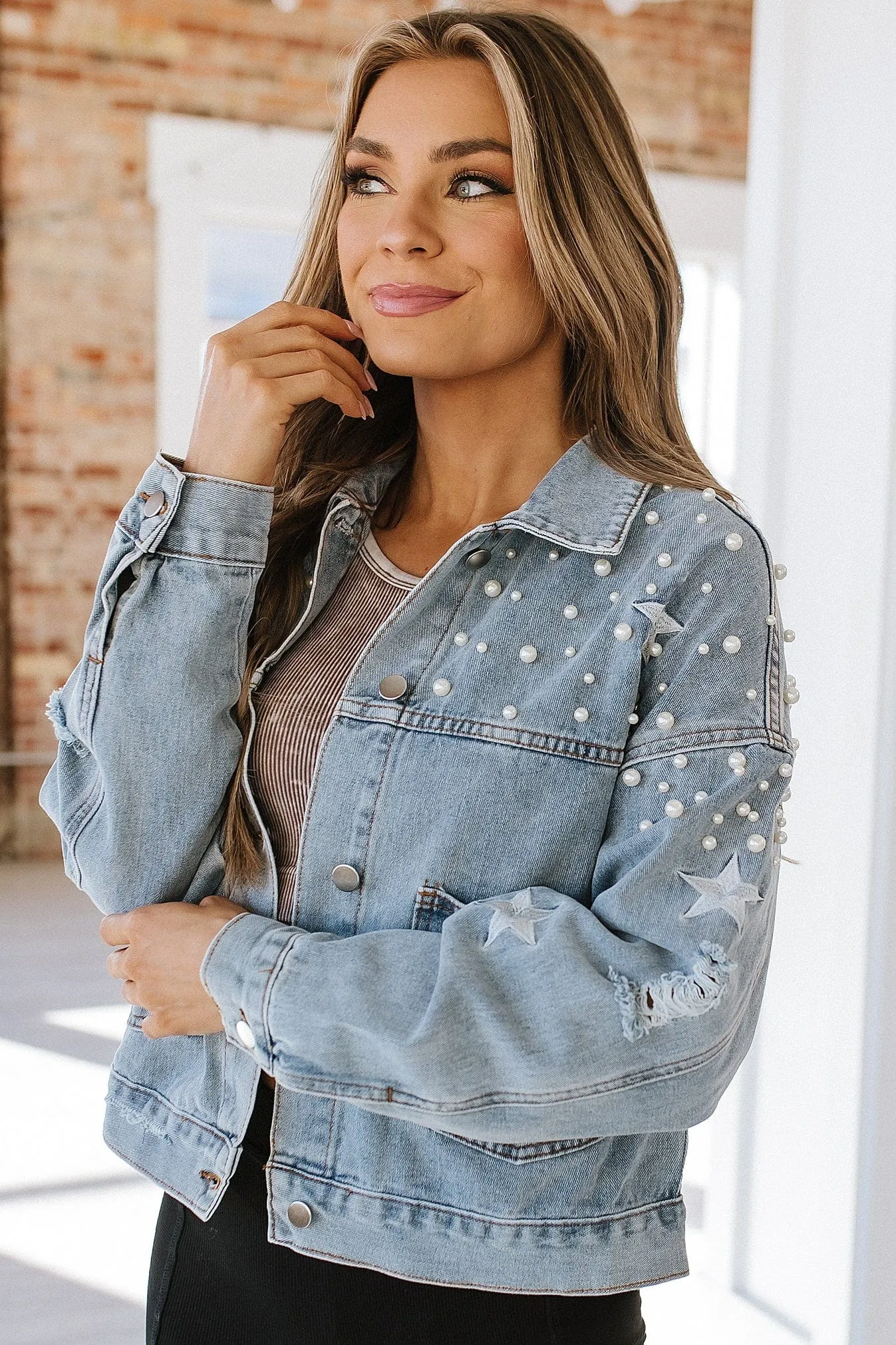 SALE - Distressed Star Cropped Denim Jacket | S-XL