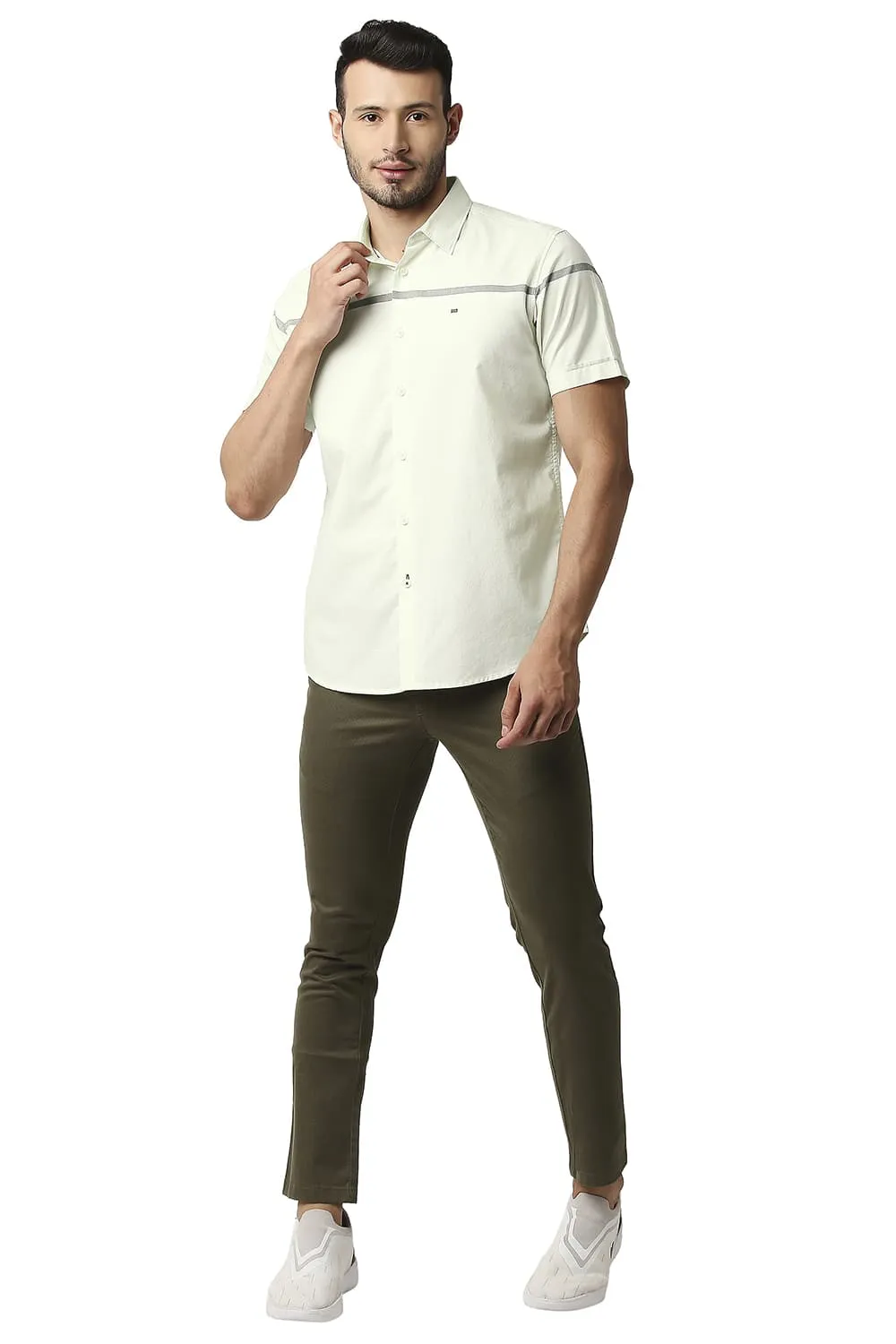 Slim Fit Oxford Engineering Weft Stripe Halfsleeves Shirt