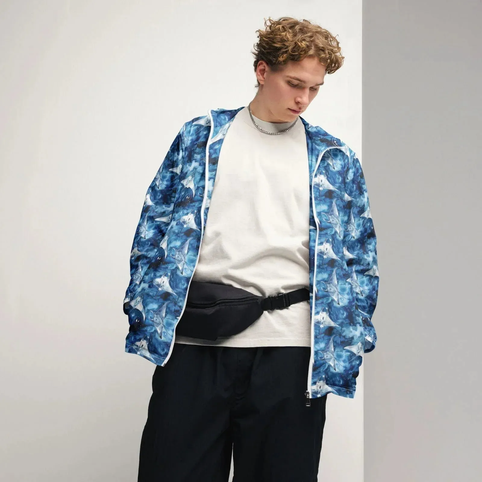 Starry Manta Ray Men’s Windbreaker