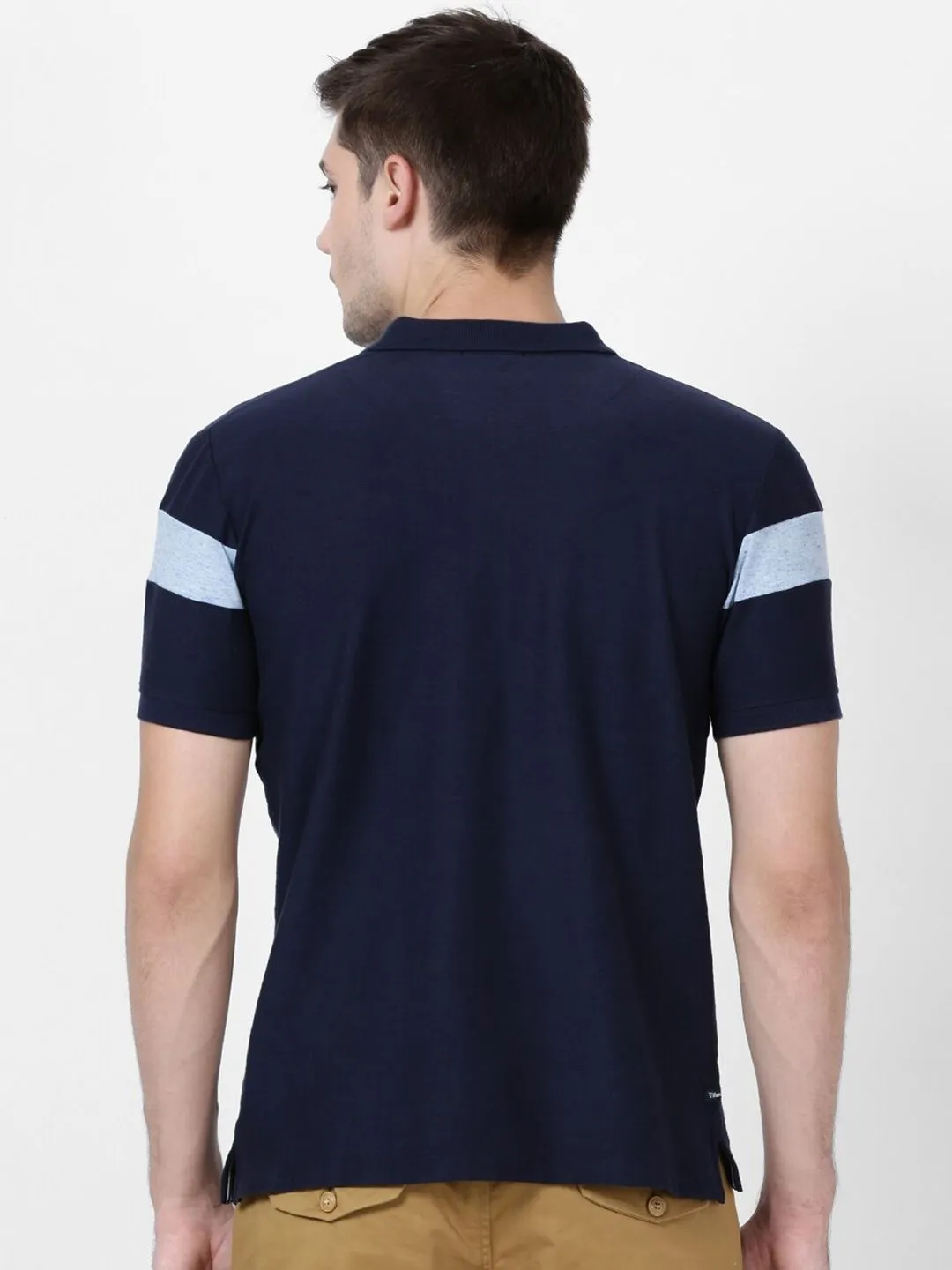 T-Base Men Blue Striped Polo Collar Slim Fit Cotton T-Shirt